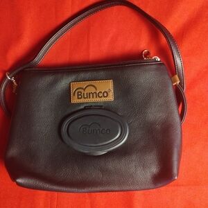 Bumco Black Leather Women's Bag - Vegan - Hand/Baby Wipe Front Compartment